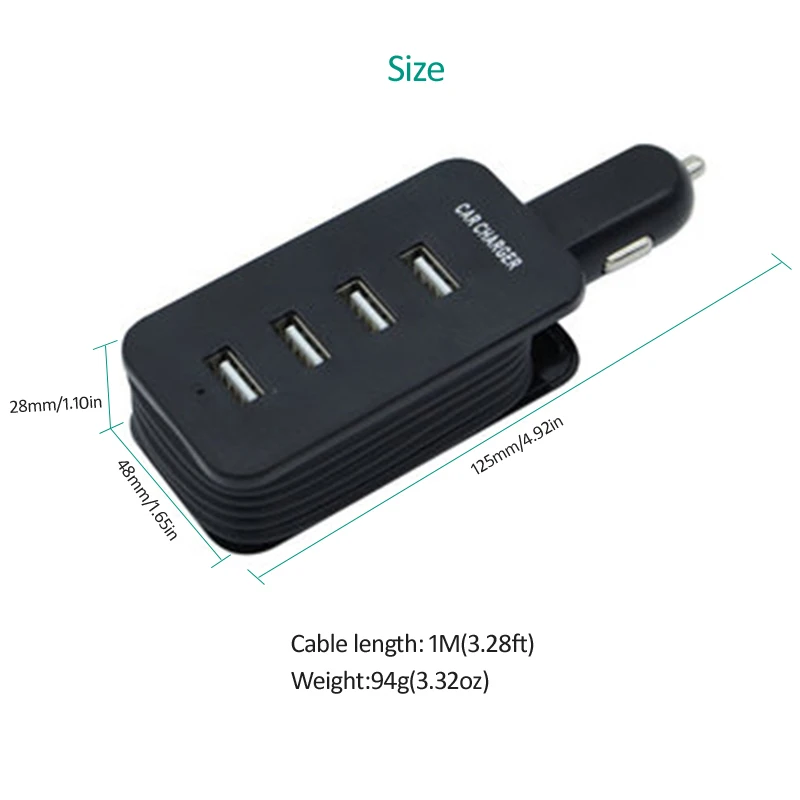 INGMAYA 4 портами для автомобильного зарядного устройства USB 4.3A 3.3FT кабель передачи