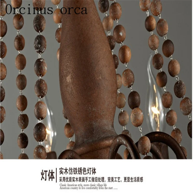French garden logs chandeliers living room dining bedroom American Creative wooden beads retro Chandelier free shipping | Лампы и