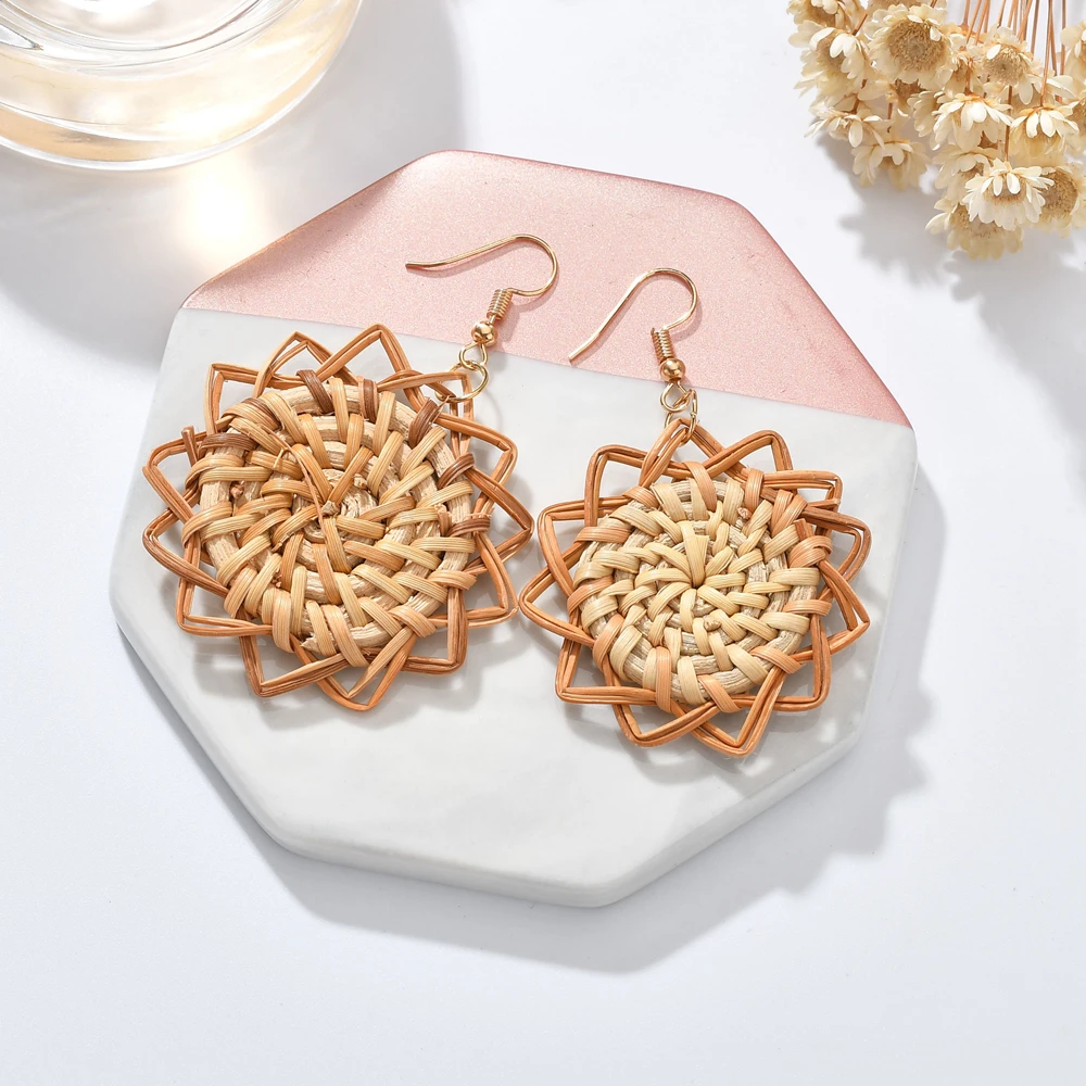 Плетеные серьги из ротанга ручной работы модные ювелирные изделия в стиле бохо