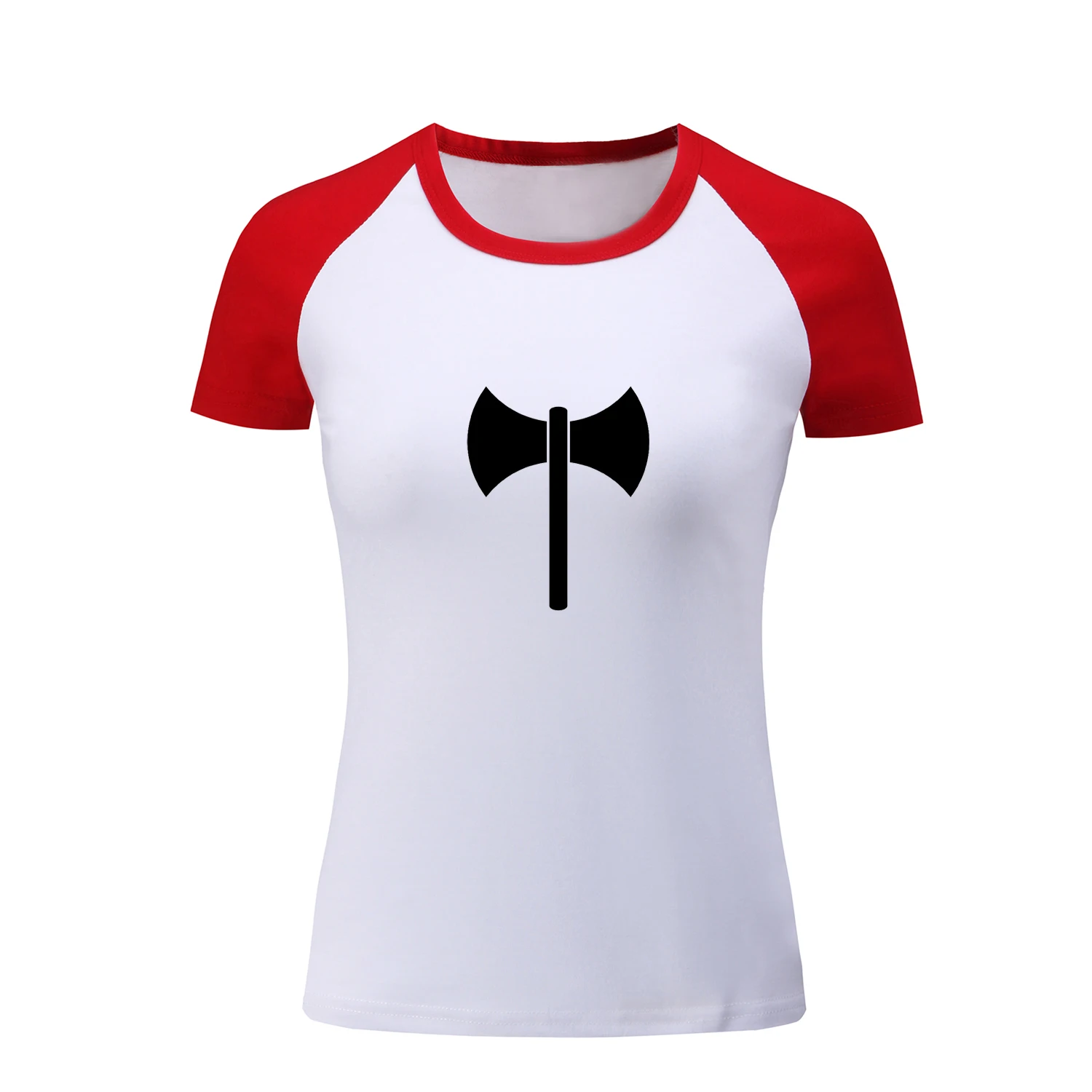 Женская футболка с рукавом реглан в стиле панк двойным томагавком принтом