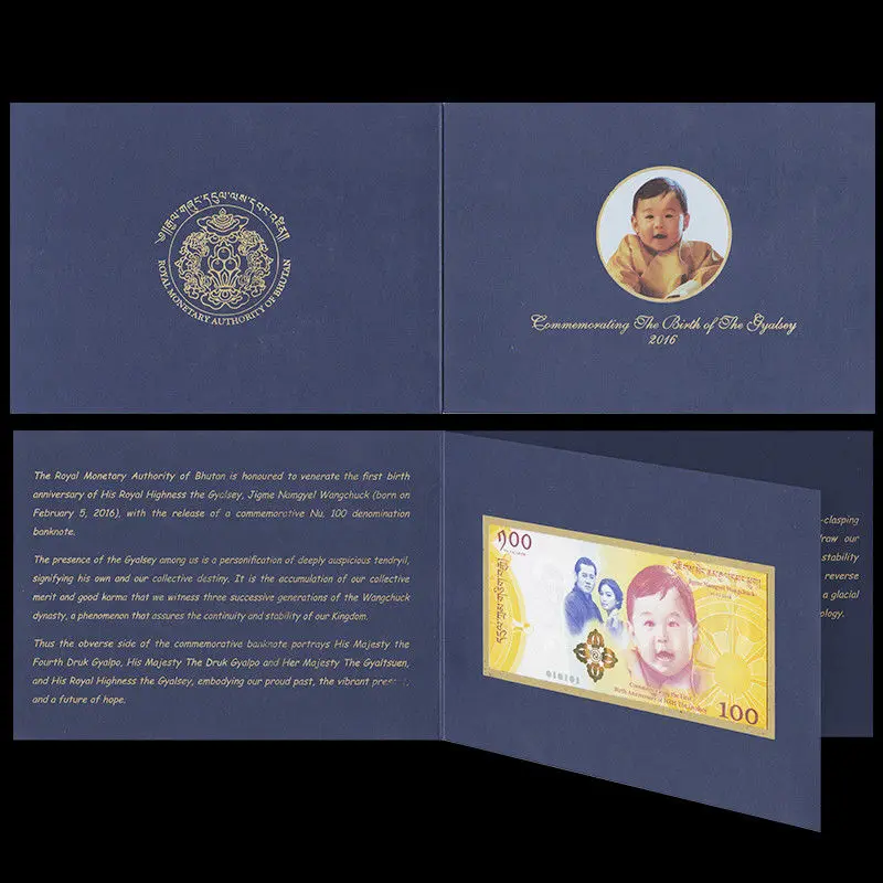 Bhutan 100 Ngultrum 2016(2018) Royal Baby COMM. P-NEW With Folder UNC Asian Genuine Original | Дом и сад