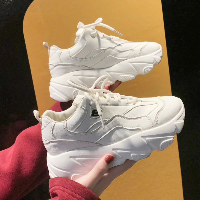 White Shoes Women Sneakers Thick Sole Ladies Platform Height Increasing Chunky Chaussures Femme Buty Damskie | Обувь
