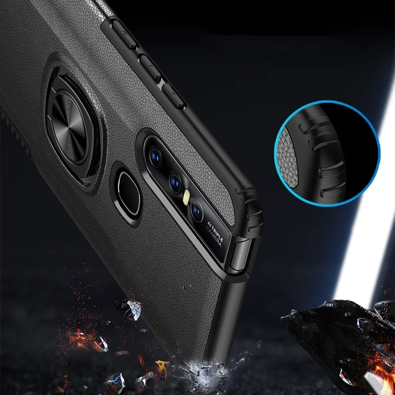 Чехол для VIVO V15 Pro текстуры кожи металлическое кольцо силикона автомобильная