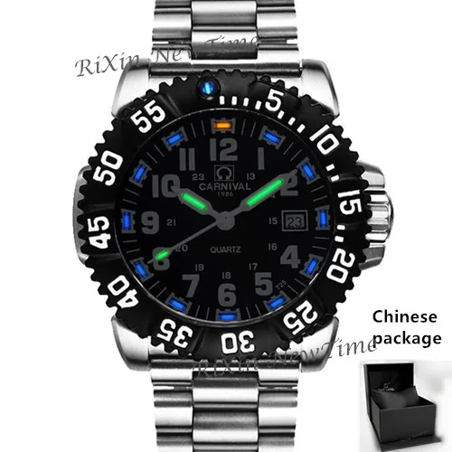 Silver black steel C Топ бренд класса люкс Тритий кварцевые часы с подсветкой мужские водонепроницаемые военные мужские спортивные часы полностью стальные часы reloj erkek kol saati - Цвет: Silver black steel C