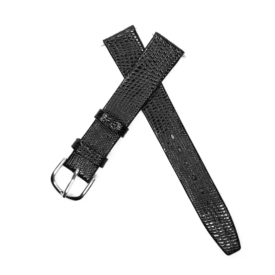 Silver Buckle YQI 12 мм, 14 мм, 16 мм, 18 мм, 20 мм, ремешок для часов из натуральной кожи ящерицы, ремешок для часов, тонкий мягкий черный ремешок для часов для мужчин и женщин - Цвет ремешка: Silver Buckle