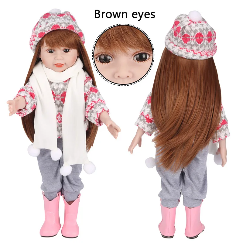 Brown Eyes UCanaan, куклы для девочек, Reborn, 18 дюймов/45 см, силиконовые детские игрушки для девочек, детские живые длинные волосы, кукла принцессы, Рождественский подарок - Цвет: Brown Eyes