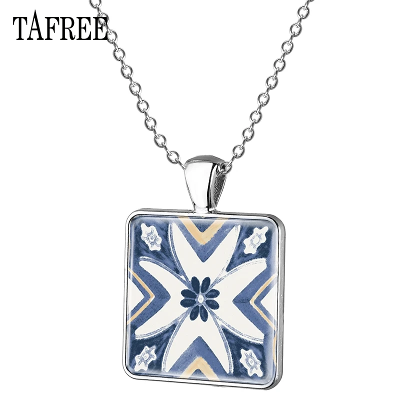 TAFREE Azulejo португальский небольшой кулон ожерелье элегантные квадратные подвески