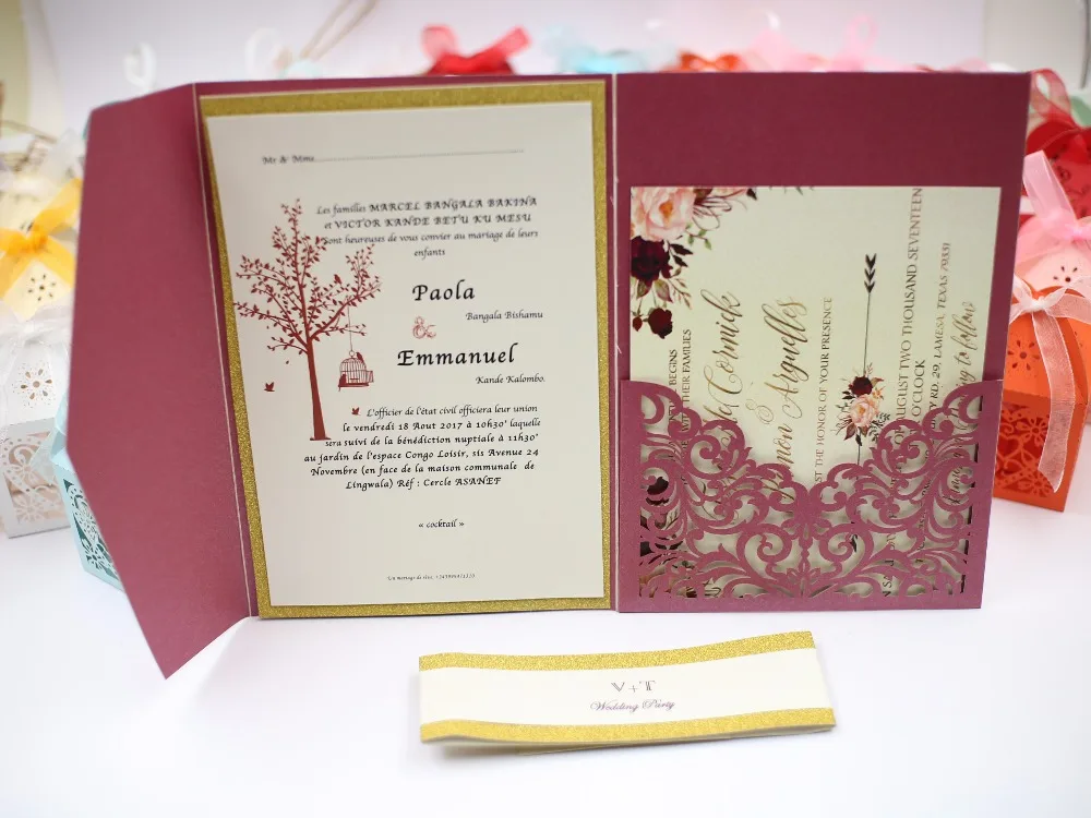 Новинка 2017 стильный китайский красный конверт бордовый три сложения лазерная