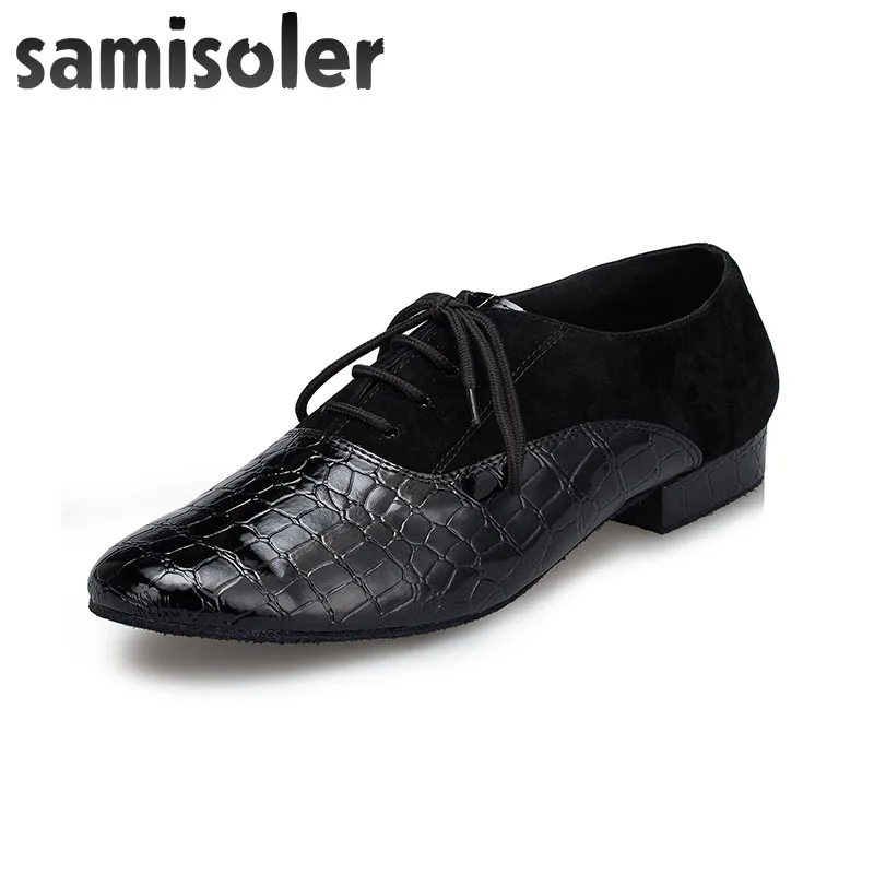 Samisoler/черные мужские черные кожаные Бальные танцевальные туфли на плоской