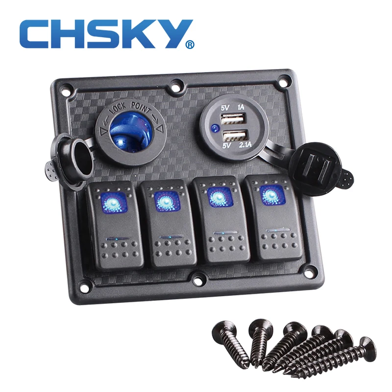 4 банды лодка кулисный переключатель панель двойной USB прикуриватель розетка