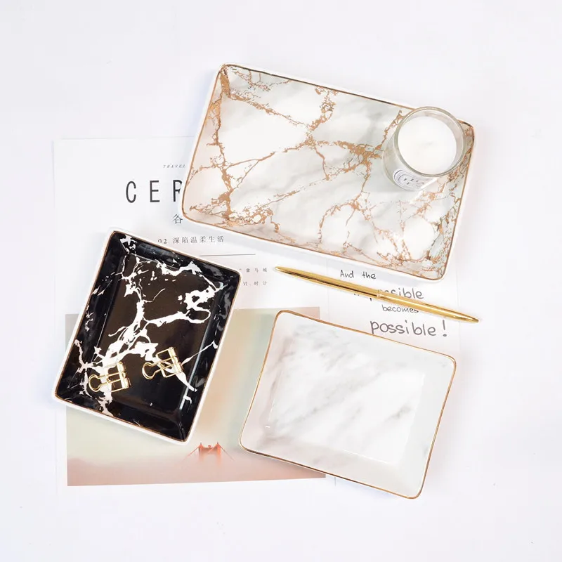 Скандинавские керамические мраморные золотые лотки для хранения креативных
