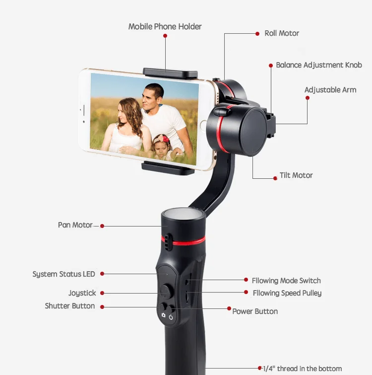 S4 3-осевой портативный смартфон шарнирный стабилизатор для камеры GoPro гладкая модель портативный монопод с шарнирным замком для Xiaomi iPhone X 8 7 samsung S9 S8 S7