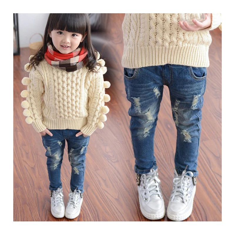 Детские джинсы для девочек с дырками маленьких мальчиков повседневные