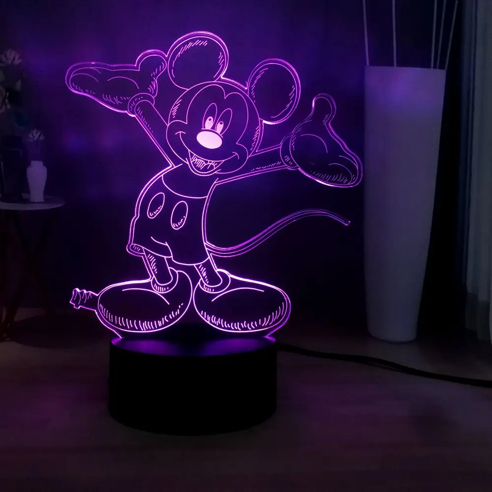 Hug the naughty Mickey Mouse 3D креативная Иллюзия Ночник LED украшение комнаты для мальчиков