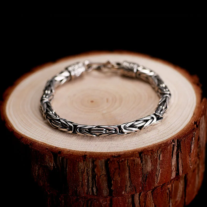 Real Solid Pure 925 Sterling Silver Peace Lines Bracelet 2 Size for Lovers Corsair Jewelleries Vintage Punk Thai Silver Men Lady