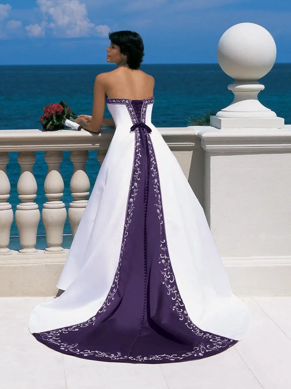 Фиолетовый Vestido De Novia, атласные свадебные платья с вышивкой,, без бретелек, на шнуровке, со шлейфом, платья невесты, цветные, на заказ - Цвет: Фиолетовый