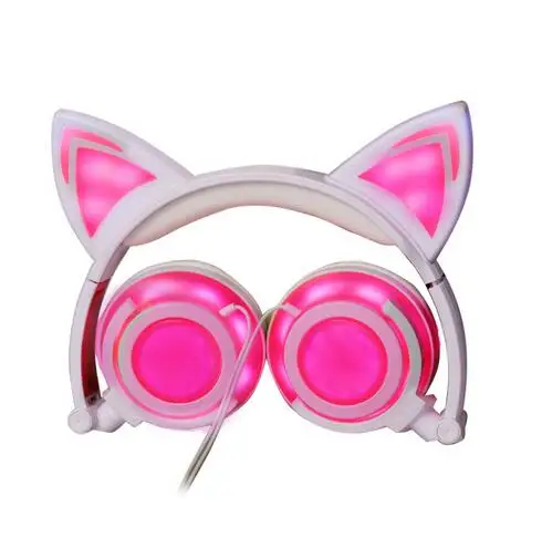 pink with light Новые милые светящиеся кошачьи наушники для девочек светодиодная кошачья гарнитура уши детская светящаяся игровая гарнитура с подсветкой шлем Аудио - Цвет: pink with light