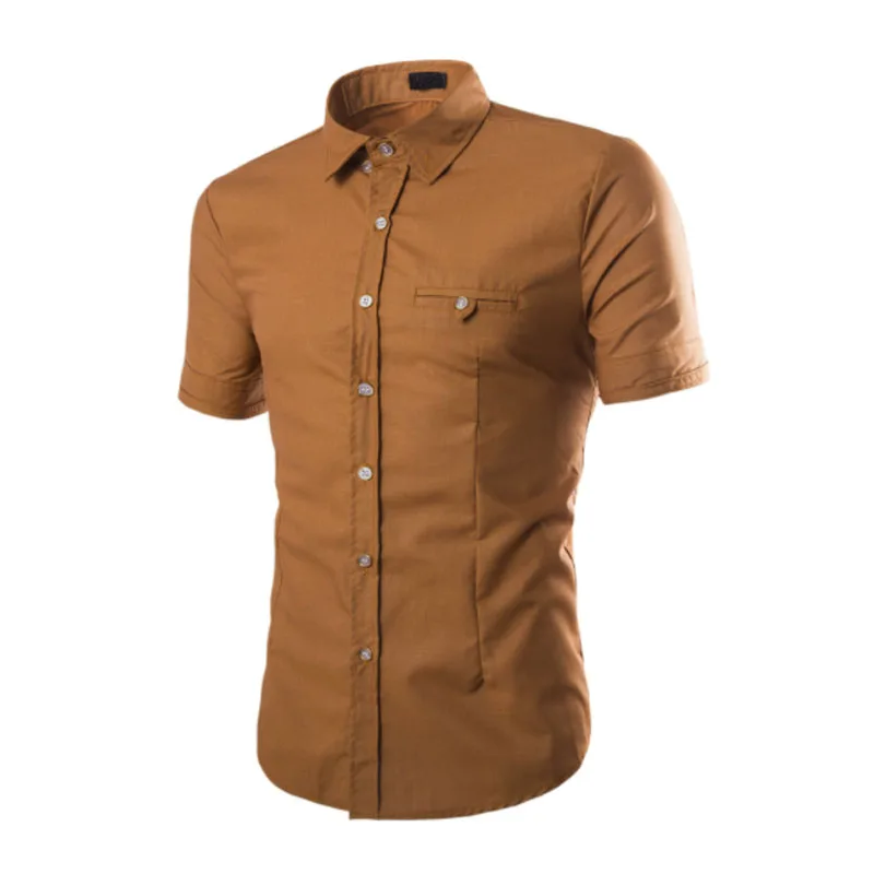 

WSGYJ Casual Shirts Men 2019 Brand Korean Pure Color Short Sleeve Dress Shirt Chest Pocket Slim Fit Men's Clothing Black