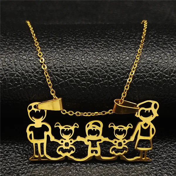 GD 2 Girl 1 BOY Горячая Распродажа, семейное ожерелье s, для мальчиков, детей, женщин, Золотая цепочка, ожерелье из нержавеющей стали, ювелирные изделия, подарок на день Святого Валентина, joyas ND310A - Окраска металла: GD 2 Girl 1 BOY