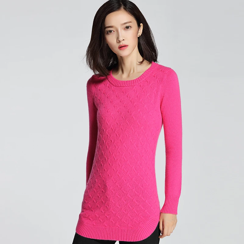 Женский толстый кашемировый вязаный длинный свитер с круглым вырезом jerseis mujer