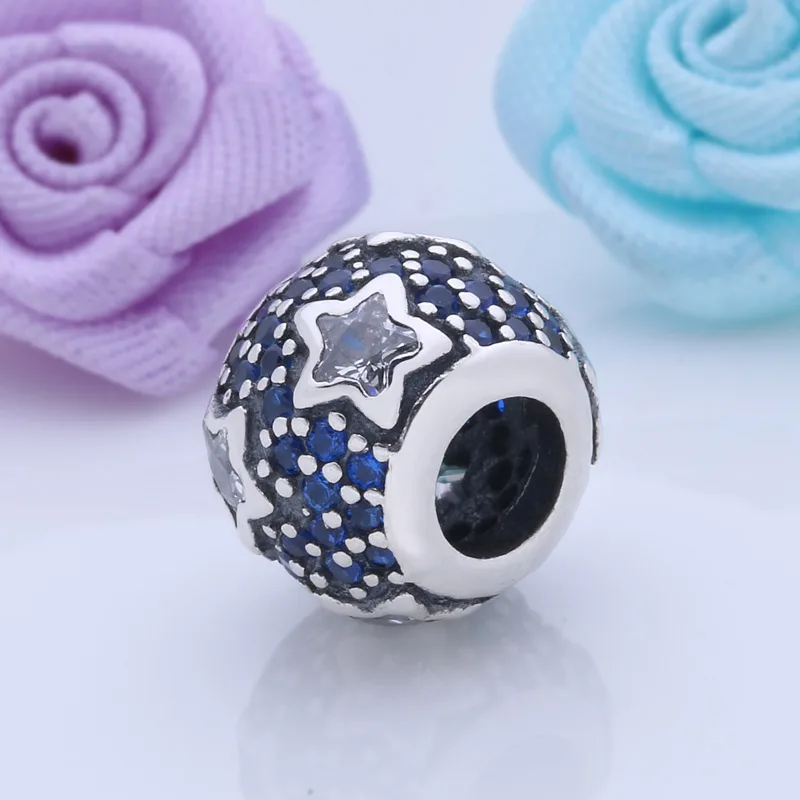 Настоящее 925 пробы серебро следовать звездами Шарм Бусины Fit Pandora браслет и