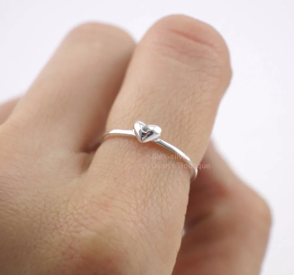 S92 твердое кольцо из стерлингового серебра с цирконием в форме сердца тонкое