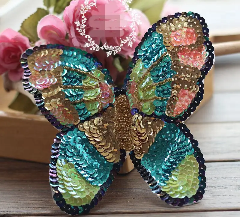 Цветная Бабочка Брошь с блестками стразами и бисером нашивки аппликация вышитая