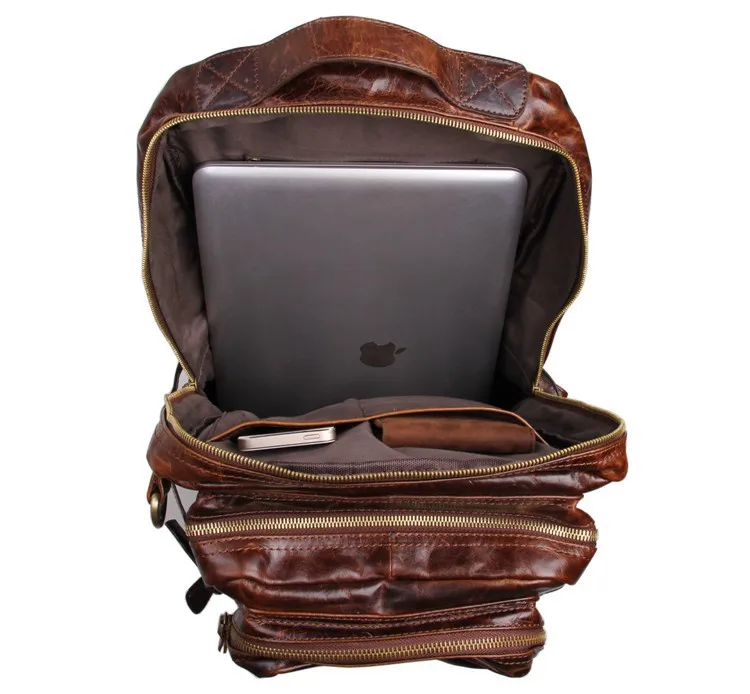 J.M.D Men's Leather Backpack Large Capacity Real School Brown Laptop for Travelling 7039Q | Багаж и сумки