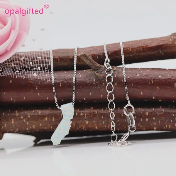 op17 silver chain 10 шт./лот) 925 пробы Серебряный Белый 10*12 мм синтетический опал California карта кулон ожерелье для подарка - Окраска металла: op17 silver chain