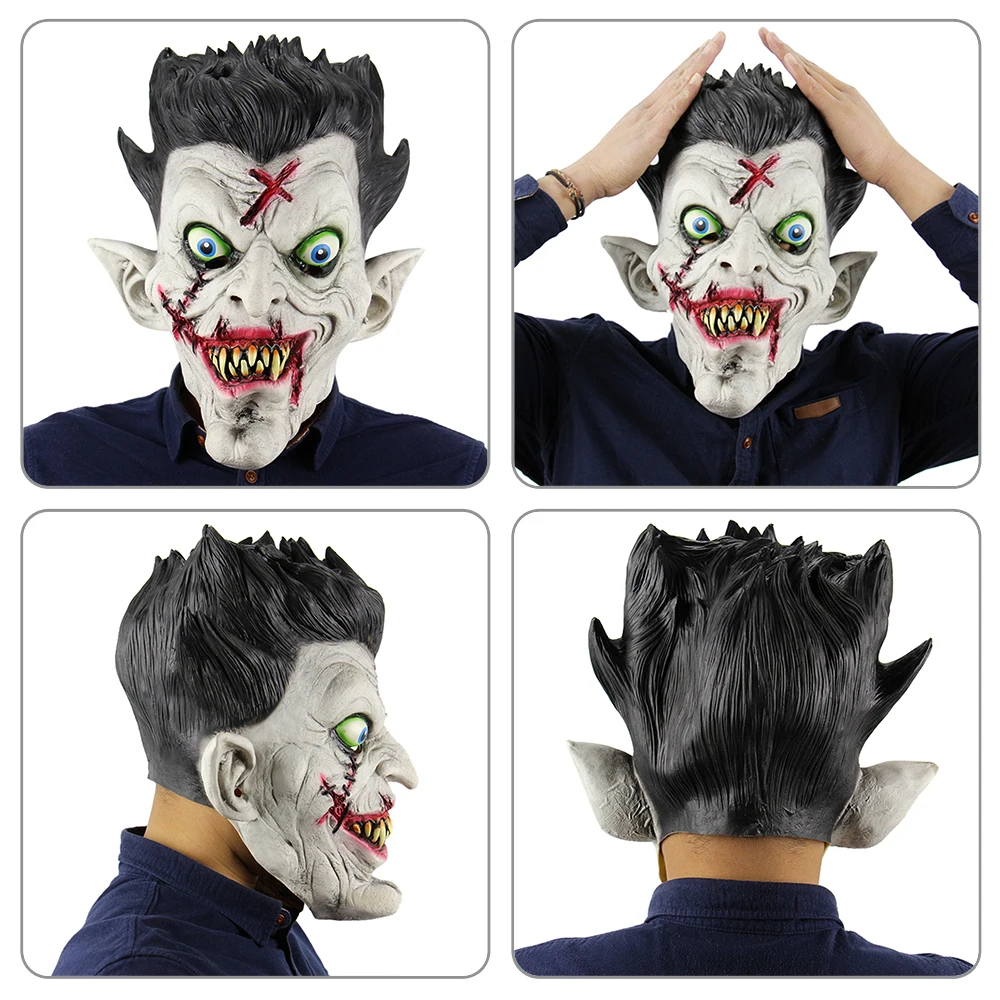 Смешной латексный с полной головой страшная маска зомби Зубастый призрак маски