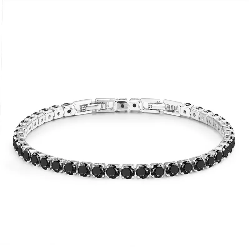 black cz White color 4 мм Круглый CZ теннисная цепь Золотой цвет браслет и браслеты для женщин девочек подарок латунь ювелирные браслеты Pulseras колье bracciali Donna - Окраска металла: black cz White color