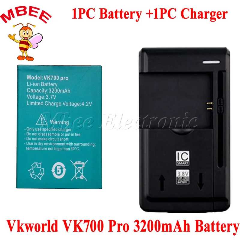 1 лот = шт. Универсальное зарядное устройство + Оригинал 3200 мАч Vkworld VK700 Pro батарея