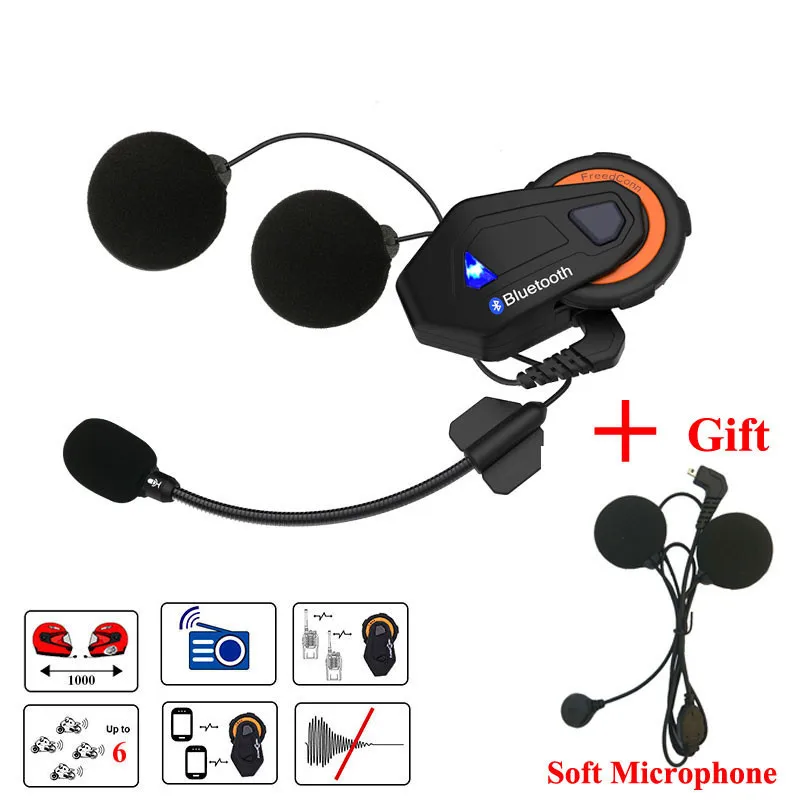 Freedconn T-Max moto rcycle шлем Bluetooth гарнитура Интерком 6 гонщиков группа говорящих FM intercomunicador moto+ мягкий наушник