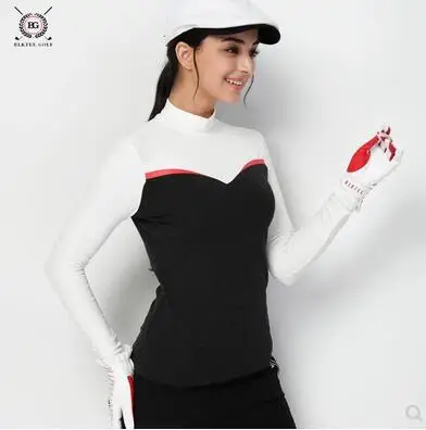 White and gray Рубашки для гольфа, женские рубашки поло с длинным рукавом, хлопковые облегающие эластичные топы, осенняя зимняя спортивная одежда 18056 - Цвет: White and gray