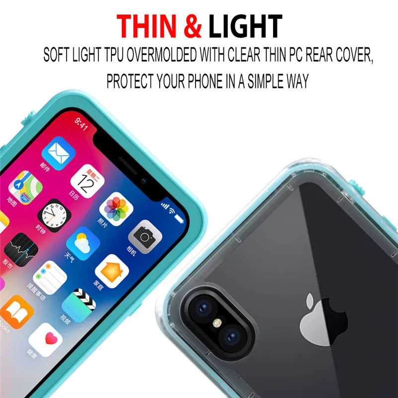 360 полная защита для Apple iPhone X чехол прозрачная задняя крышка плавания Дайвинг 7 8