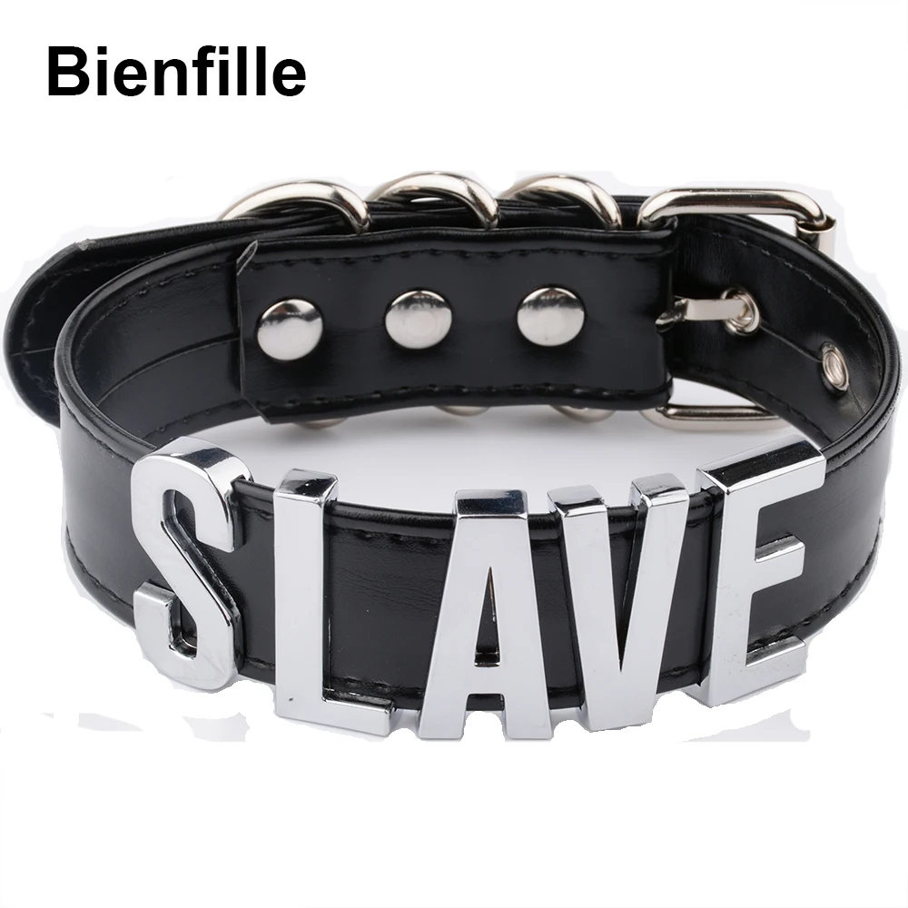 Модное золотое ожерелье для мужчин и женщин с надписью Slave пряжкой черное колье