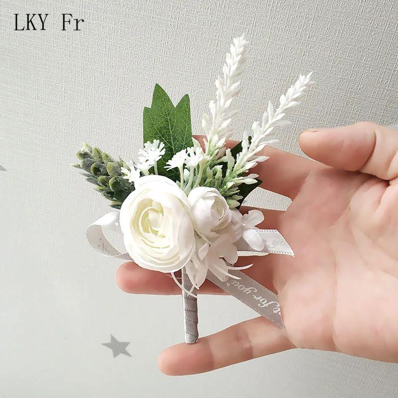 D Corsage Искусственный цветок для свадьбы жениха бутоньерка закругленные петлицы-белый розовый цветы из шелка браслет из цветов платье для свадебной церемонии, брак Pin-код - Цвет: D Corsage