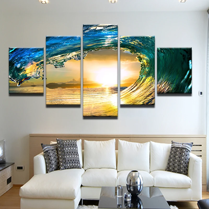 5 Panel Modern Seascape Art Pictures Canvas Painting for Home Decor HD Printed Poster | Дом и сад