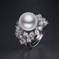 new luxury big pearl women ring aaa cubic zirconia pave white gold color finger rings for wedding party gifts r 004