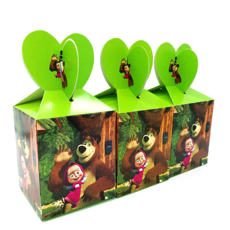 CandyBoxes-6Pcs Футболки с изображением героев мультфильма «Маша и Медведь», тема бумажный стаканчик, тарелка флаг соломенная шляпа Дети пользу День рождения украшения поставки одноразовая посуда - Цвет: CandyBoxes-6Pcs