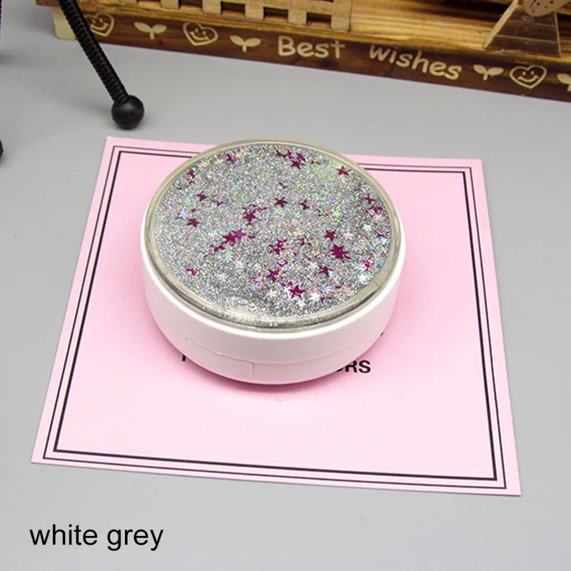 white grey Модная Портативная Коробка для контактных линз Блестящий Удобный для переноски круглый блестящий набор для ухода за глазами держатель для контактных линз чехол из АБС-пластика для хранения - Цвет: white grey