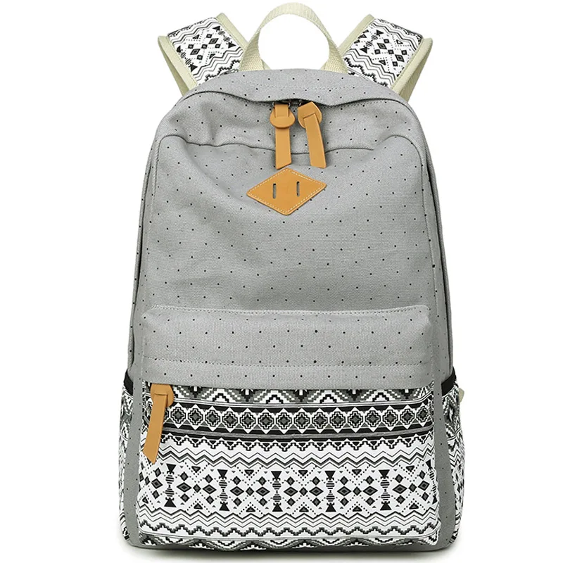 Grey Fashion Women Backpack for School Teenagers Girls Vintage Stylish Ladies Bag Backpack Female Purple Dotted Printing School Bags - Цвет: Grey