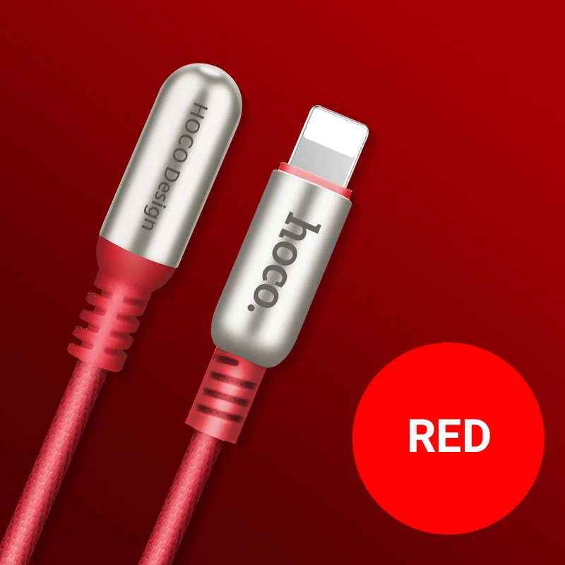 Red hoco кабель для айфона быстрая зарядка и передача данных провод 2.4a разъем лайтнинг прочный шнур для iphone 5 6 7 usb зарядное устройство для айпад айфон двухсторонний угловой коннектор юсб цинковые коннекторы - Цвет: Red