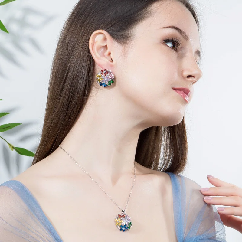 

Fashion bridal multi color necklace and earrings sets for women