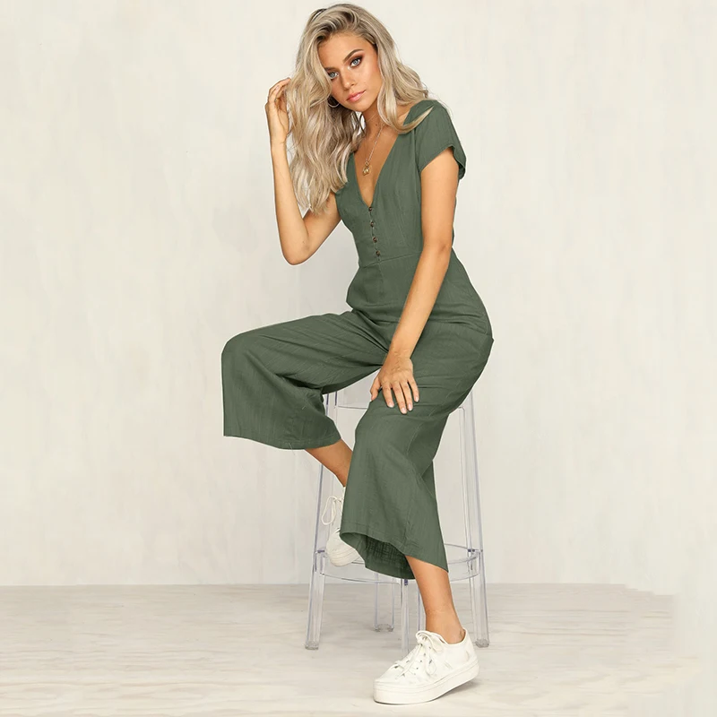 Женский комбинезон ELSVIOS повседневный однотонный пляжный с v-образным вырезом и