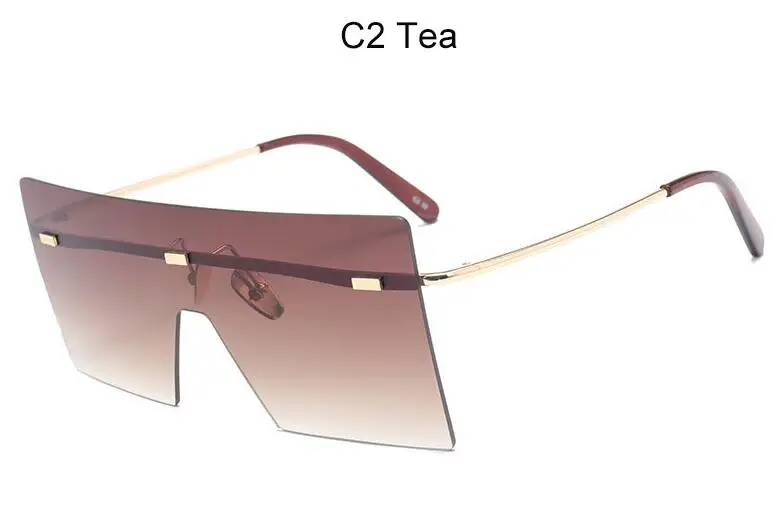 C2 tea Один большой квадратный без оправы Солнцезащитные очки женские новые большие мужские серебряные зеркальные оттенки Модные брендовые дизайнерские негабаритные солнцезащитные очки - Цвет линз: C2 tea