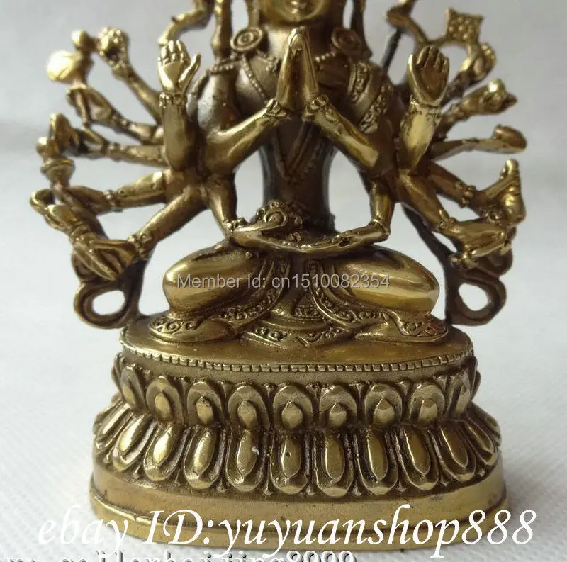 Тибетский латунный буддизм Joss 1000 Hands Kwan-yin GuanYin статуя богини Будды | Дом и сад