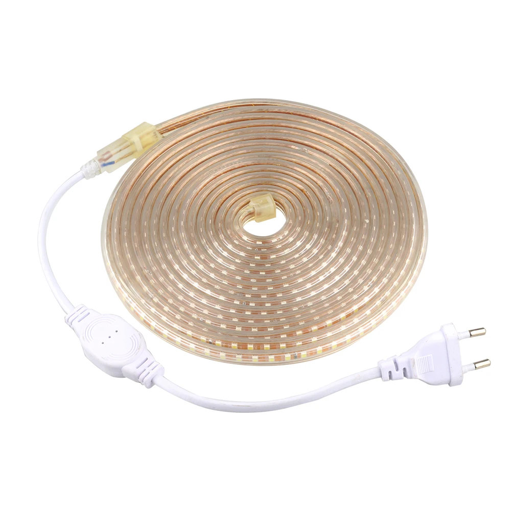 2835 SMD Led ленточный светильник, гибкий водонепроницаемый AC220V с адаптером питания ЕС 120 Led/M, высокая яркость, для улицы и дома