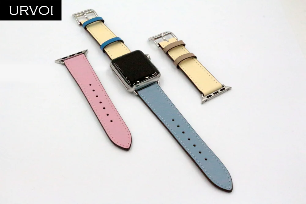 URVOI одиночный Тур группа для apple watch серии 5 4 3 2 1 Swift кожаный ремешок для iWatch Наручные Классические ручной работы noir 40 44 мм