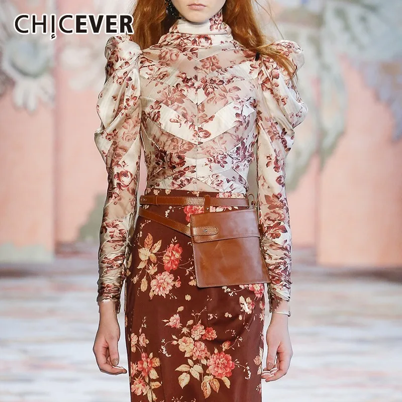 CHICEVER/повседневные топы с принтом женские высоким воротником и длинными рукавами